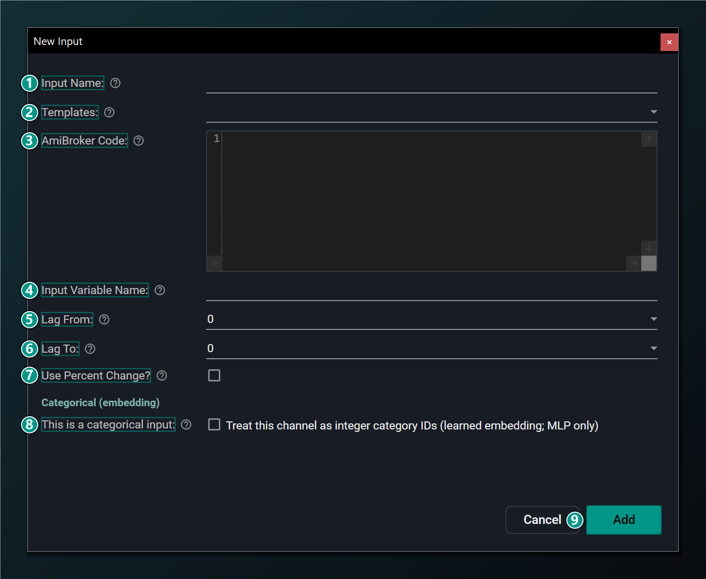 The New Input dialog.