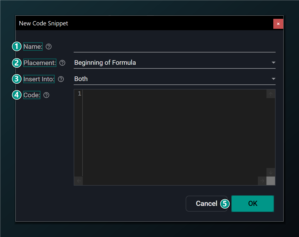 The New Code Snippet dialog.
