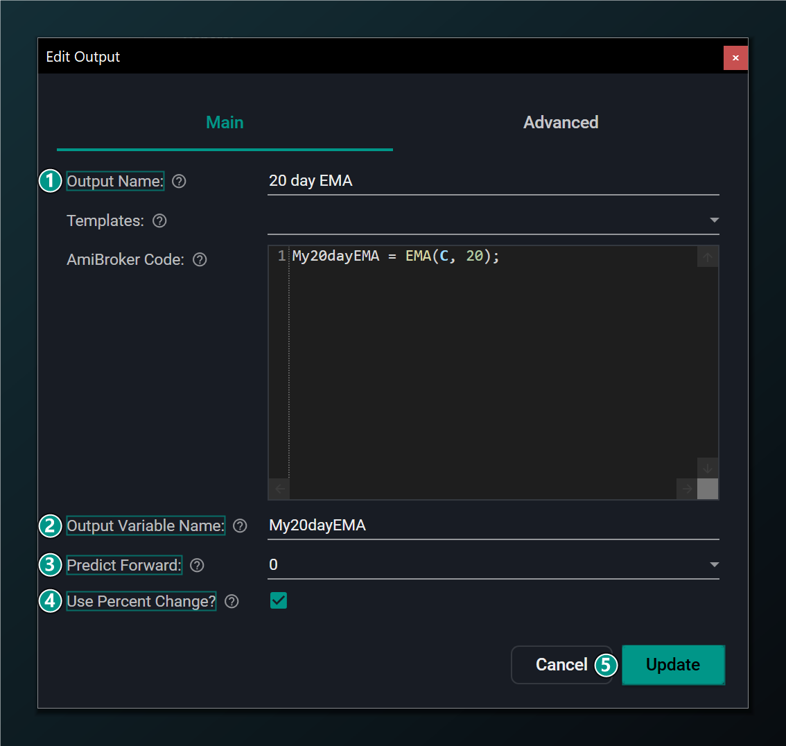 The Edit Output dialog for an existing output.