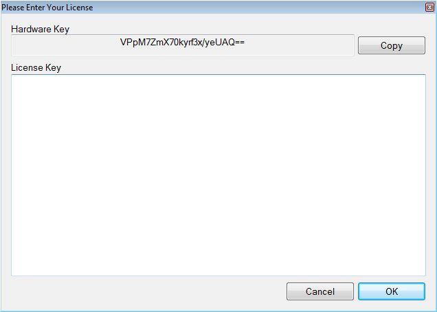 The WiseTrader Toolbox registration dialog showing the hardware key and license key fields.